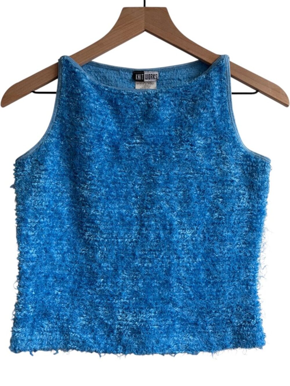 Vintage Y2K Fuzzy Eyelash Knit Tank Top Blue M Eyeshadow Festival